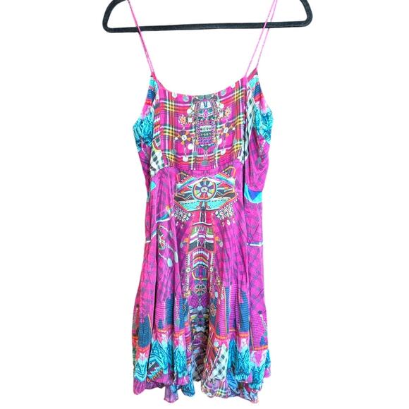 Camilla Silk Mini Dress Pink Tribal Print Sleeveless Size 12 Boho Resort Luxury - Picture 3 of 5